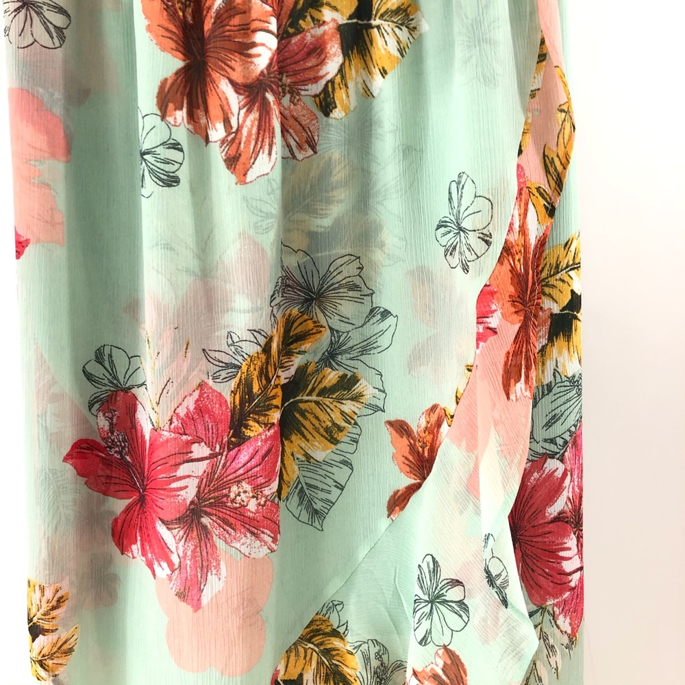 Express Spring Floral Layered Green Flowy Dress L - Picture 2 of 7
